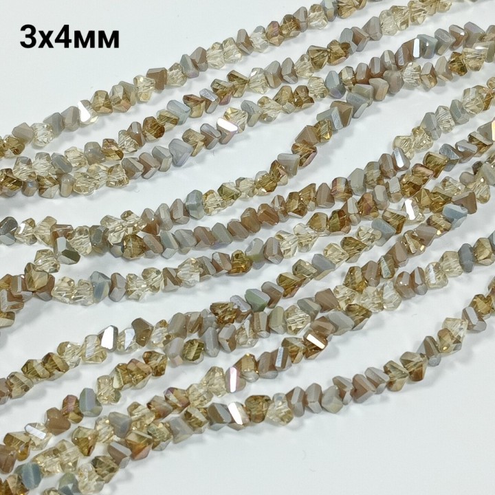 Бусины "алмазное стекло", размер 3х4мм, 120-125шт в нити, длина нити 32см