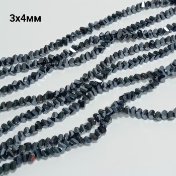 Бусины "алмазное стекло", размер 3х4мм, 120-130шт в нити, длина нити 34-35см