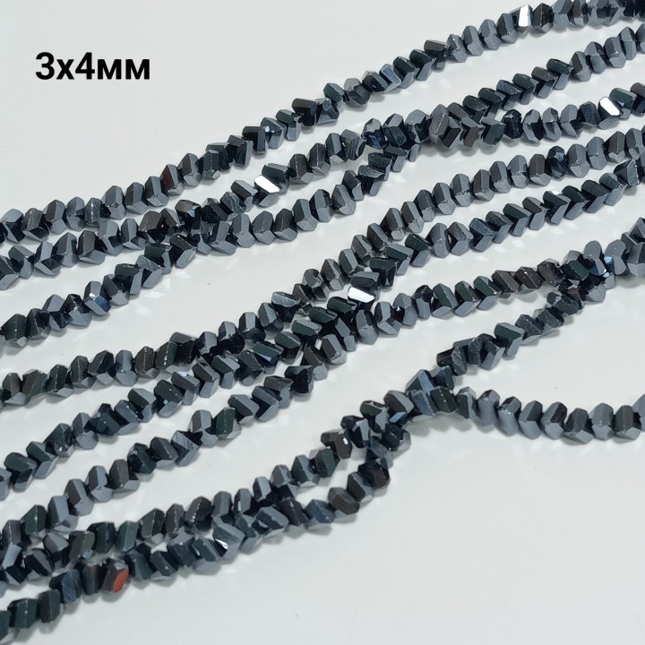 Бусины "алмазное стекло", размер 3х4мм, 120-130шт в нити, длина нити 34-35см