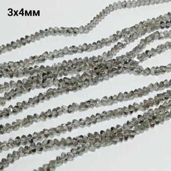 Бусины "алмазное стекло", размер 3х4мм, 120-130шт в нити, длина нити 34-35см