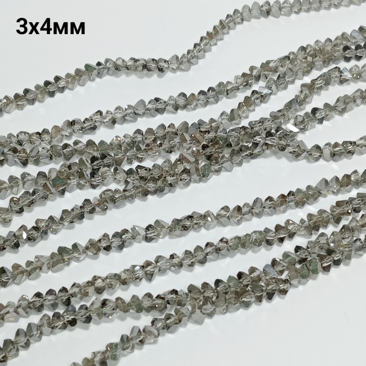 Бусины "алмазное стекло", размер 3х4мм, 120-130шт в нити, длина нити 34-35см