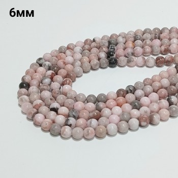 Бусины из розовой яшмы гладкие, диаметр 6мм, 64шт в нити. 