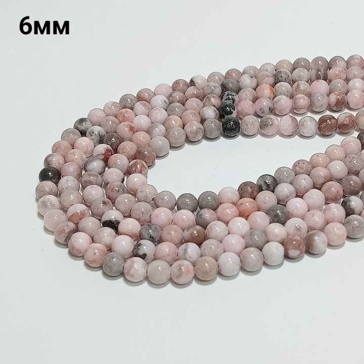 Бусины из розовой яшмы гладкие, диаметр 6мм, 64шт в нити. 