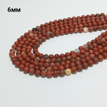 Бусины из натуральной красной яшмы гладкие, диаметр 6мм, 64шт в нити. 