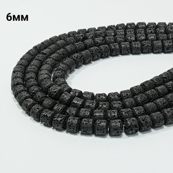 Бусины из вулканической лавы в форме бочонка, размер 6мм, 63шт в нити. 