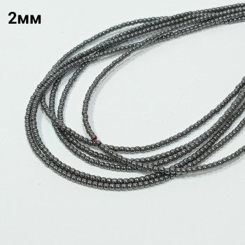 Бусины из гематита, диаметр 2мм, 220-225шт. в нити