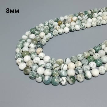  Бусины из мохового агата гладкие, диаметр 8мм, 48шт в нити. 