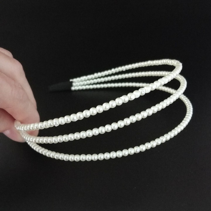 Ободок трёхъярусный из жемчужных бусин, арт. 1395