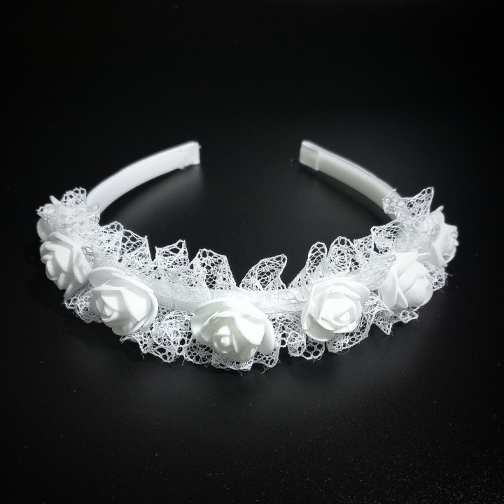  Ободок детский с белыми цветочками, арт. 1359