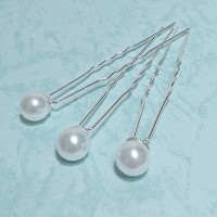   Шпильки с бусиной, цвет - белый (цена за 1шт), арт. 2416-13