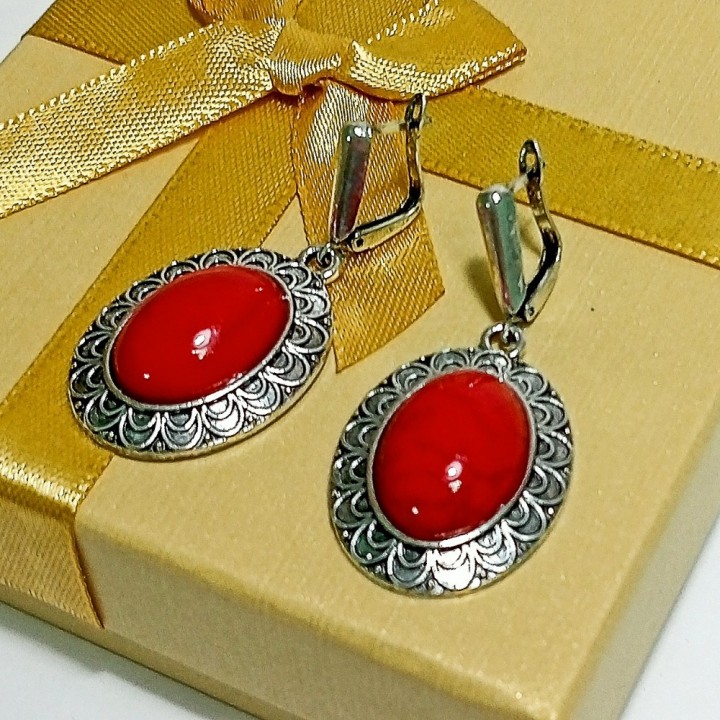  Серьги с искусственным кораллом, арт. 2248-08